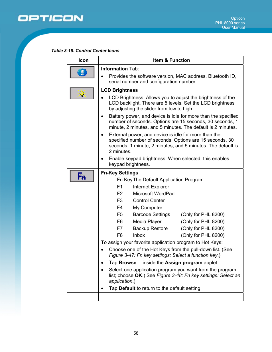 Opticon PHL 8000 User Manual | Page 58 / 113