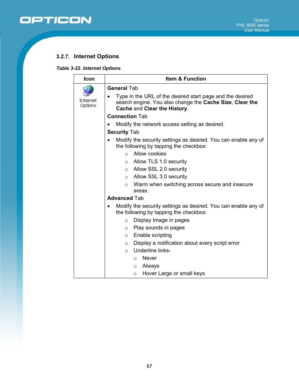 Opticon PHL 8000 User Manual | Page 67 / 113