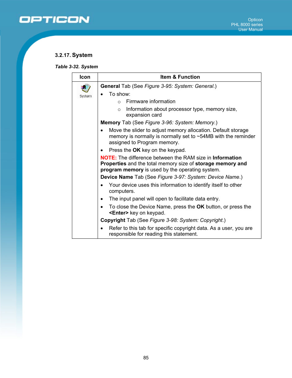 Opticon PHL 8000 User Manual | Page 85 / 113