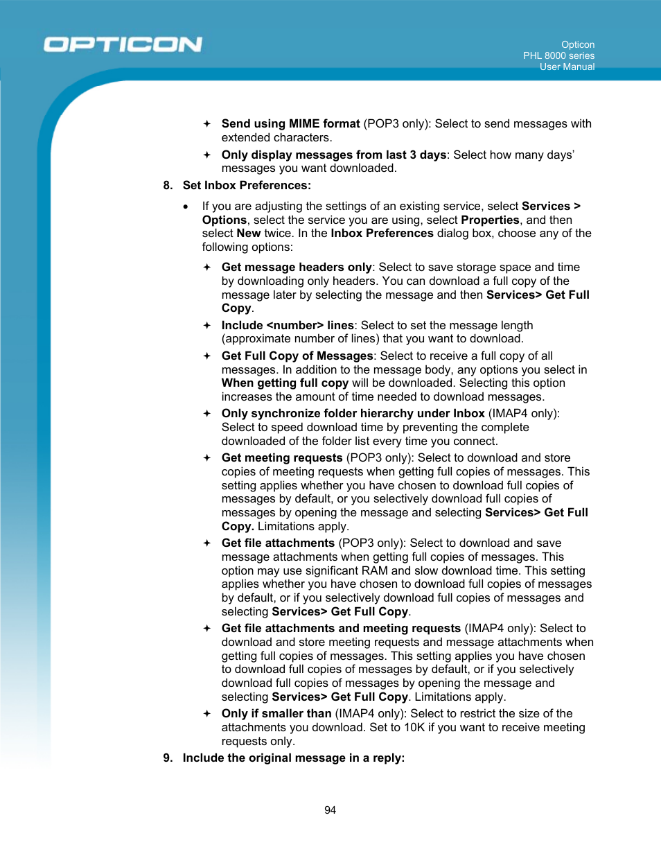 Opticon PHL 8000 User Manual | Page 94 / 113