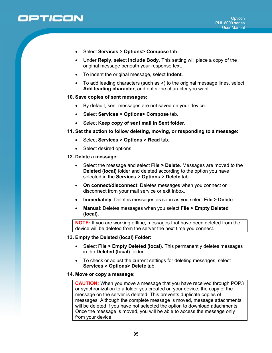 Opticon PHL 8000 User Manual | Page 95 / 113