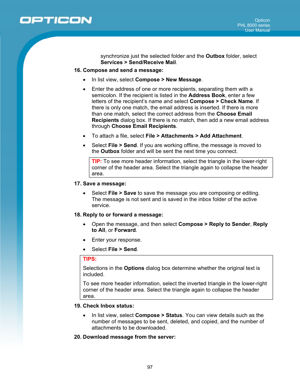 Opticon PHL 8000 User Manual | Page 97 / 113