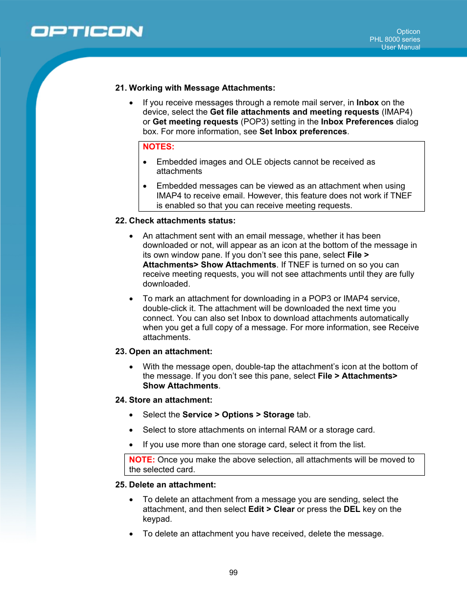 Opticon PHL 8000 User Manual | Page 99 / 113