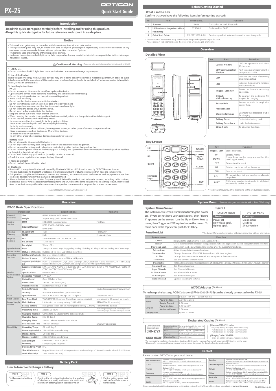 Px-25, Step 3 step 2 step 1, Quick start guide | Crd-9723 | Opticon PX 35 User Manual | Page 3 / 4