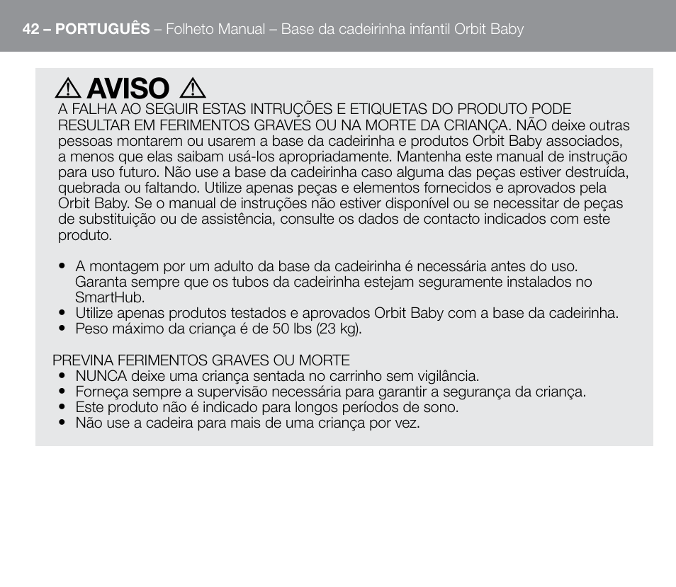 Aviso | Orbit Baby G3 Rocker Base User Manual | Page 42 / 56