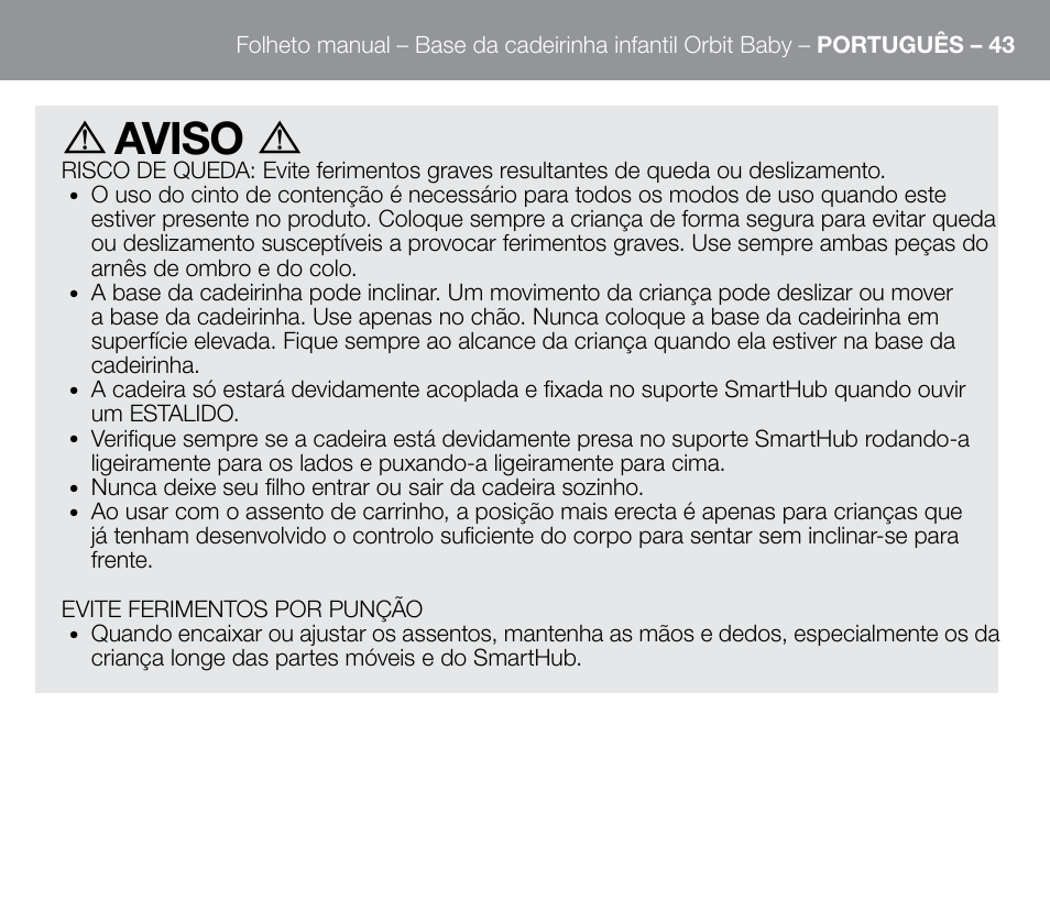 Aviso | Orbit Baby G3 Rocker Base User Manual | Page 43 / 56