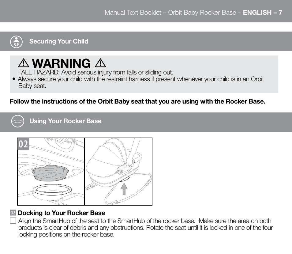 Warning | Orbit Baby G3 Rocker Base User Manual | Page 7 / 56