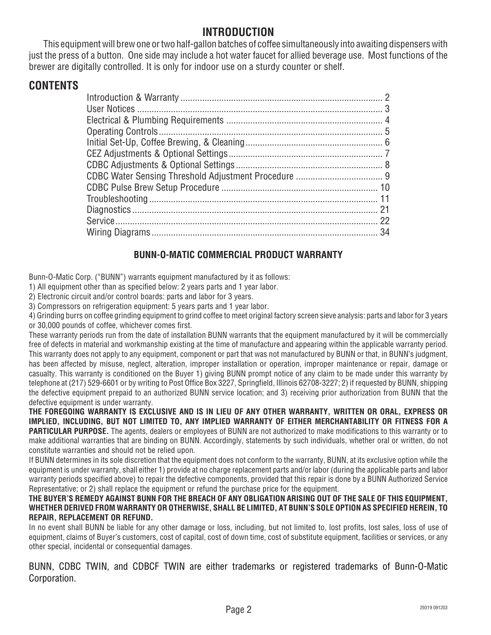 Bunn CDBC TWIN User Manual | Page 2 / 36