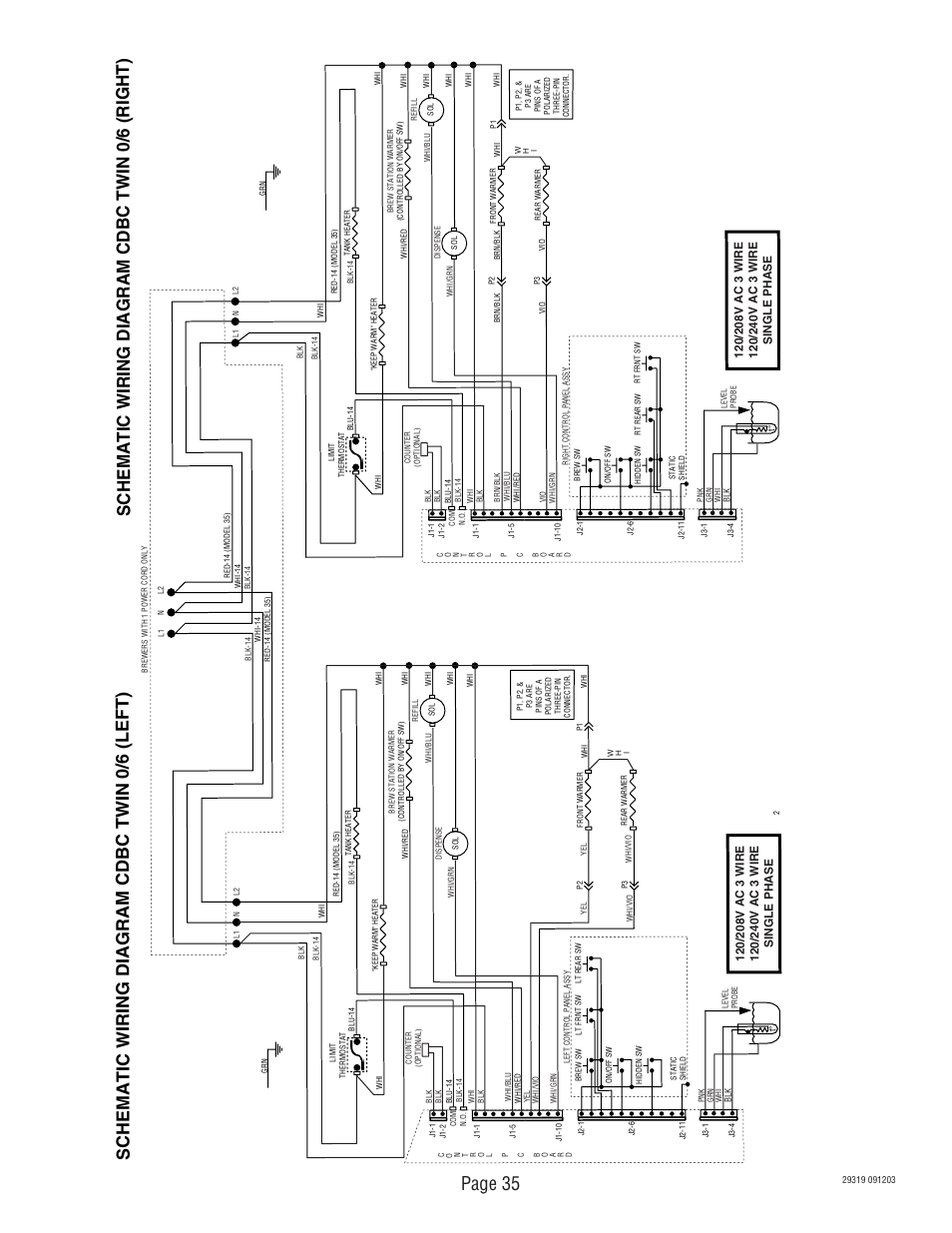 Page 35, Schematic wiring diagram cdbc twin 0/6 (left), Schematic wiring diagram cdbc twin 0/6 (right) | Bunn CDBC TWIN User Manual | Page 35 / 36