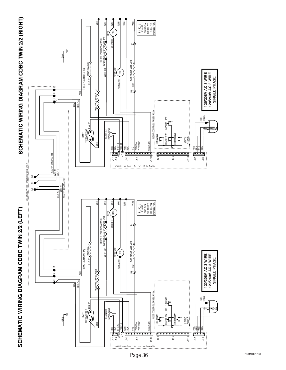 Page 36, Schematic wiring diagram cdbc twin 2/2 (left), Schematic wiring diagram cdbc twin 2/2 (right) | Bunn CDBC TWIN User Manual | Page 36 / 36