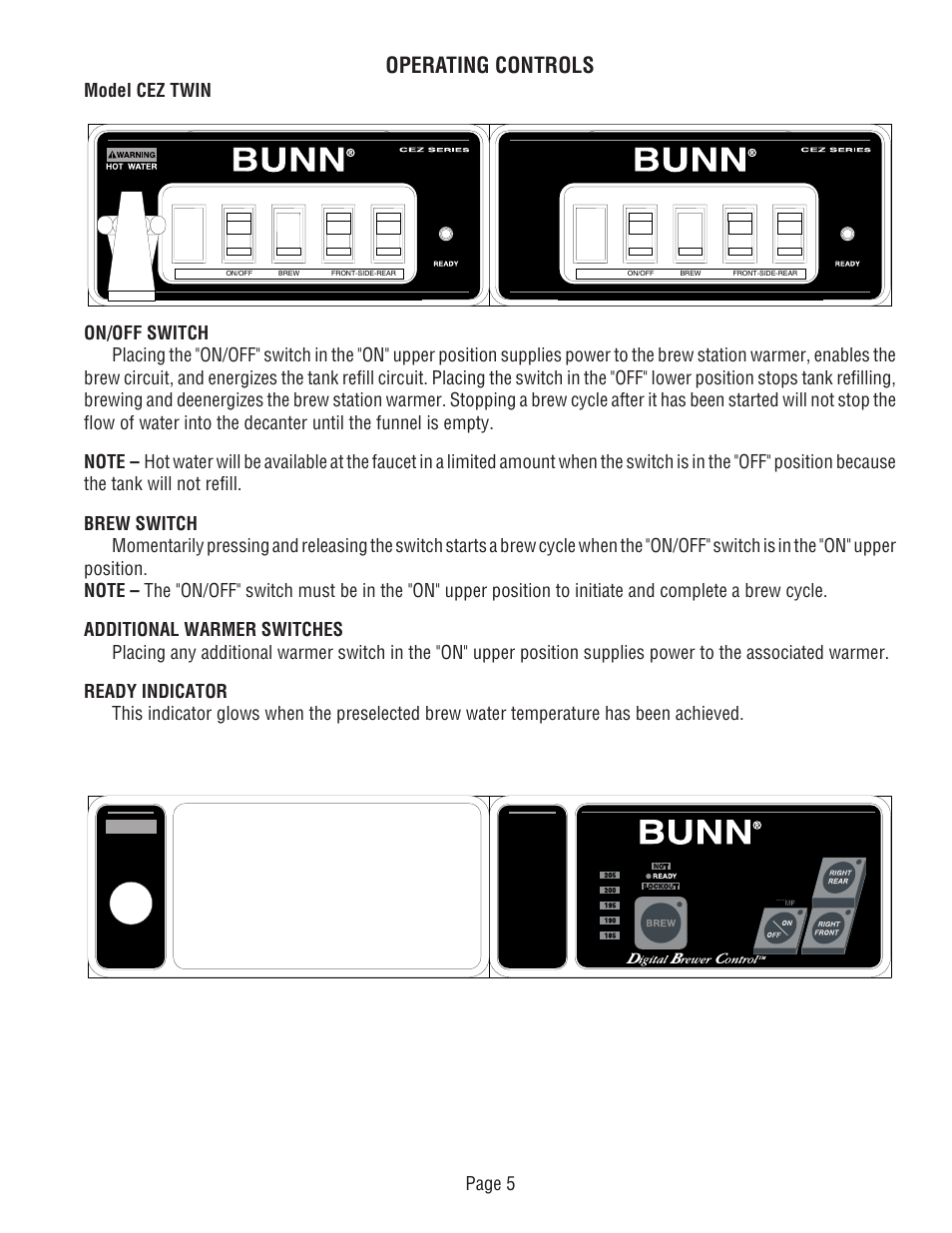 Operating controls | Bunn CDBC TWIN User Manual | Page 5 / 36