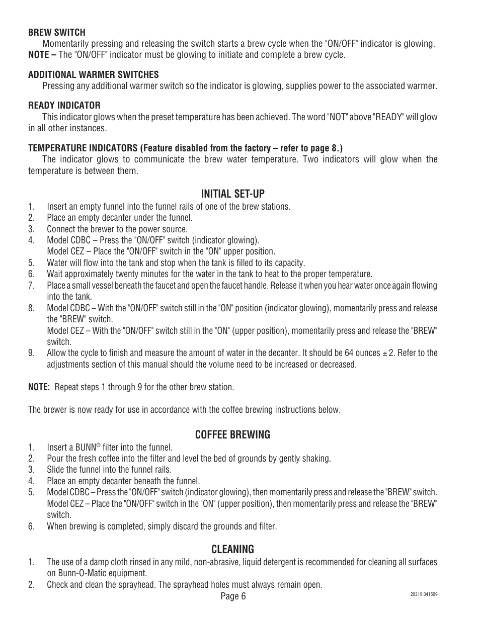 Bunn CDBC TWIN User Manual | Page 6 / 36