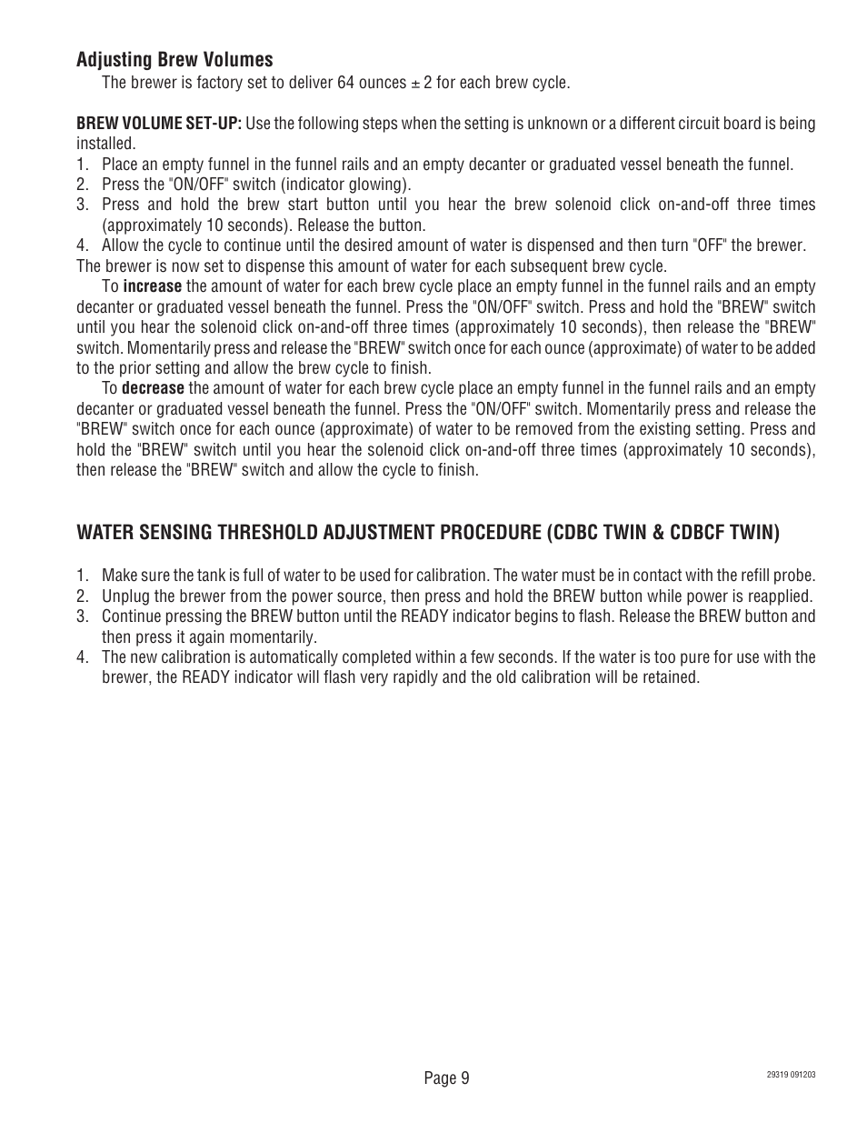 Bunn CDBC TWIN User Manual | Page 9 / 36