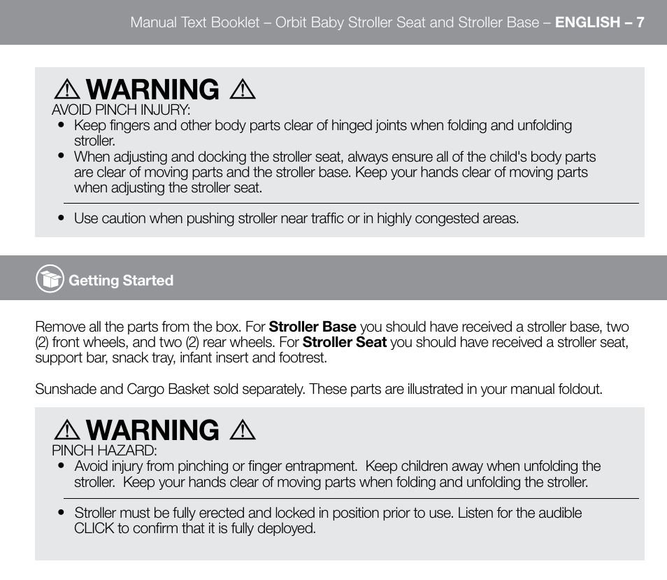 Warning | Orbit Baby G3 Stroller Base and Stroller Seat User Manual | Page 15 / 32