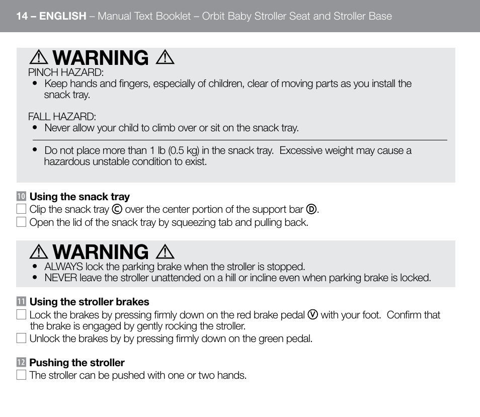 Warning | Orbit Baby G3 Stroller Base and Stroller Seat User Manual | Page 22 / 32