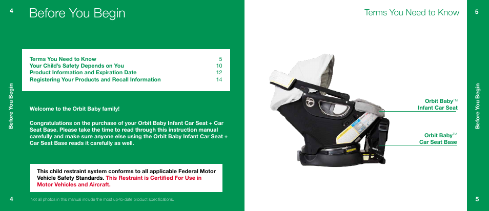 Before you begin, Terms you need to know | Orbit Baby G3 Infant Car Seat and Base User Manual | Page 3 / 49