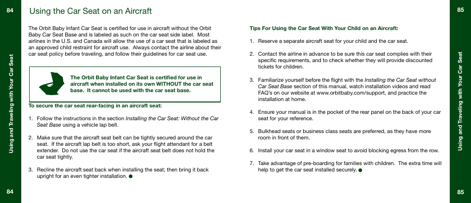 Using the car seat on an aircraft | Orbit Baby G3 Infant Car Seat and Base User Manual | Page 43 / 49