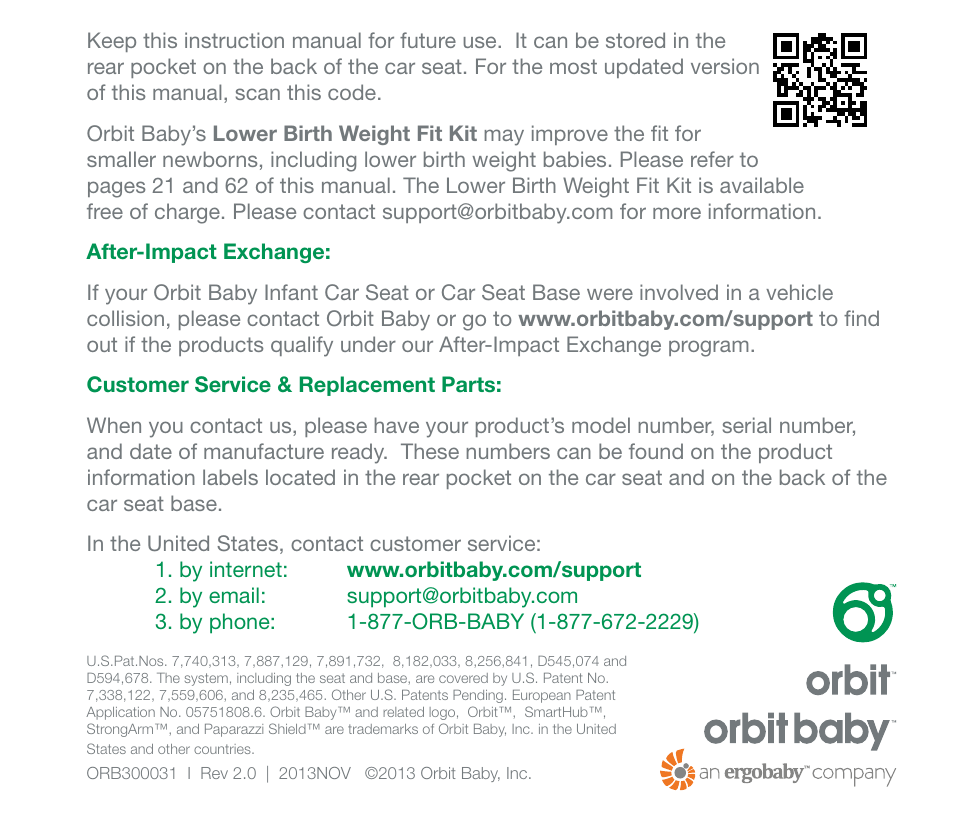 Orbit Baby G3 Infant Car Seat and Base User Manual | Page 49 / 49