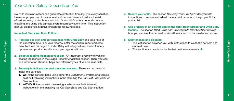Your child’s safety depends on you | Orbit Baby G3 Infant Car Seat and Base User Manual | Page 6 / 49