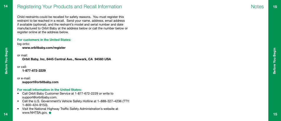 Registering your products and recall information | Orbit Baby G3 Infant Car Seat and Base User Manual | Page 8 / 49