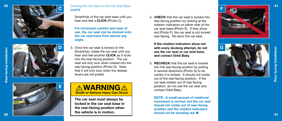 Warning, Ce d f g | Orbit Baby Toddler Car Seat G2 User Manual | Page 21 / 65