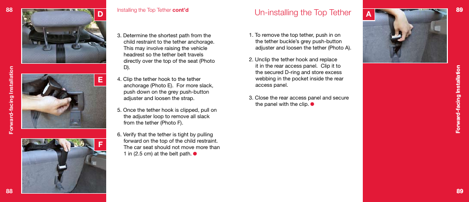 Un-installing the top tether, Da e f | Orbit Baby Toddler Car Seat G2 User Manual | Page 45 / 65