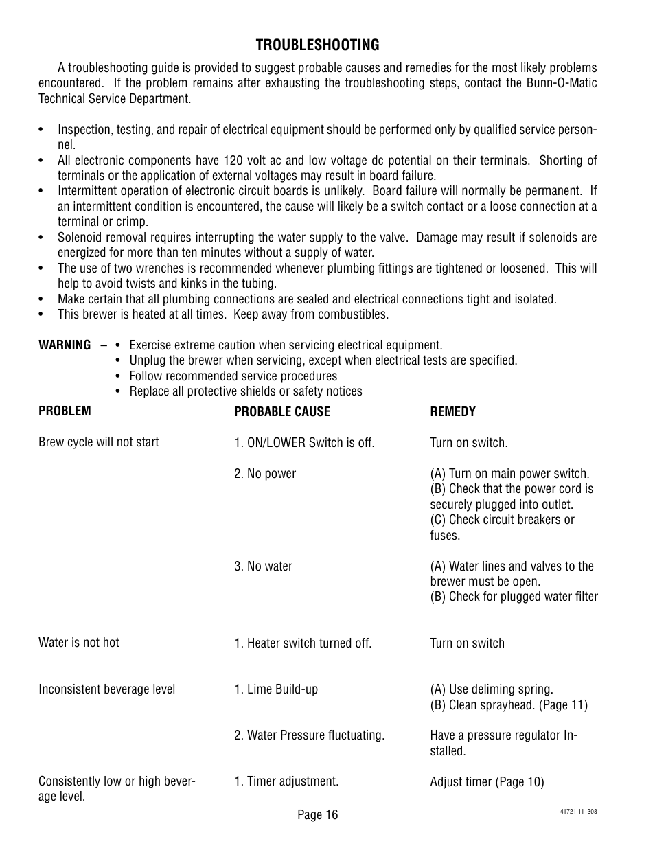 Bunn 10690 User Manual | Page 16 / 17