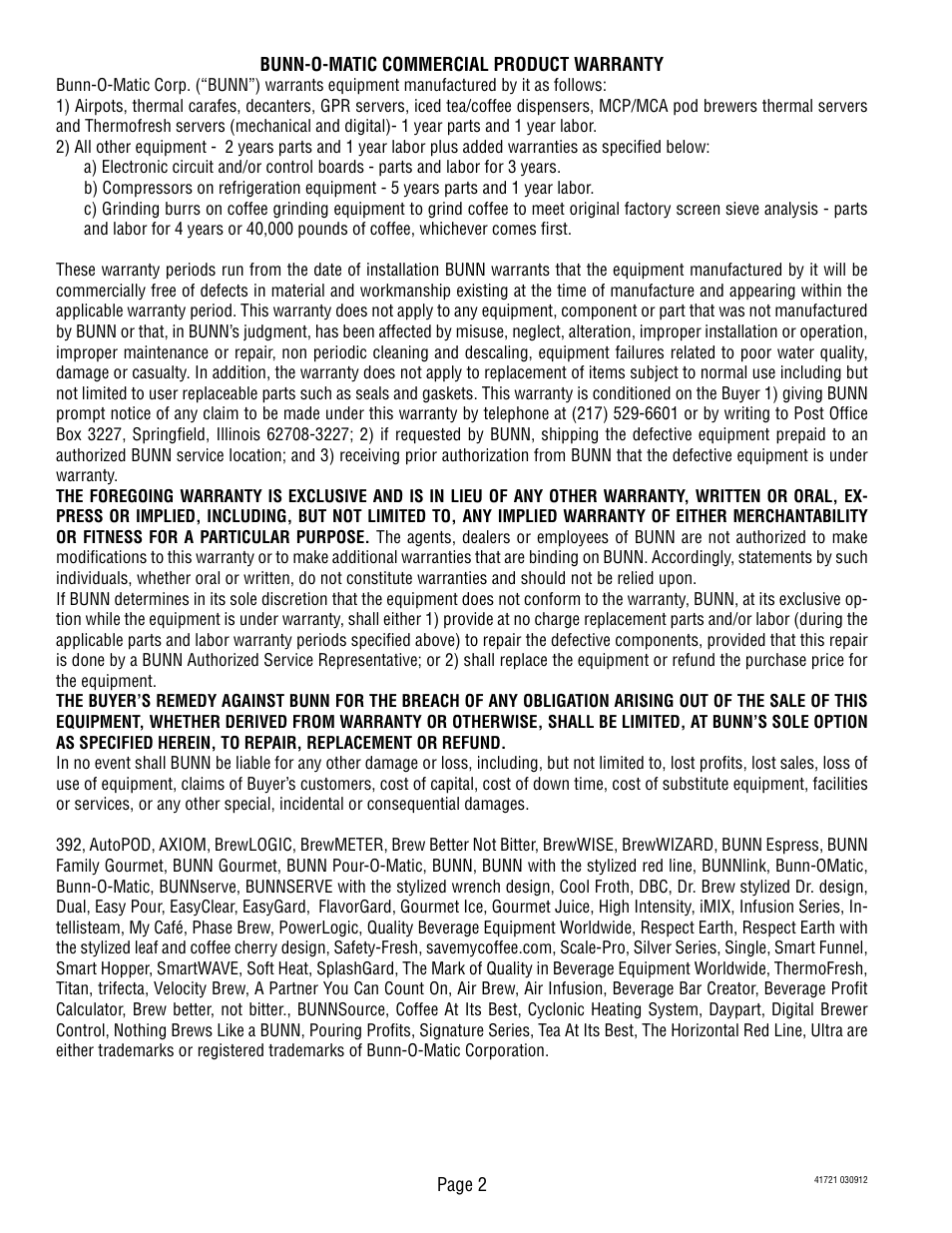 Bunn 10690 User Manual | Page 2 / 17