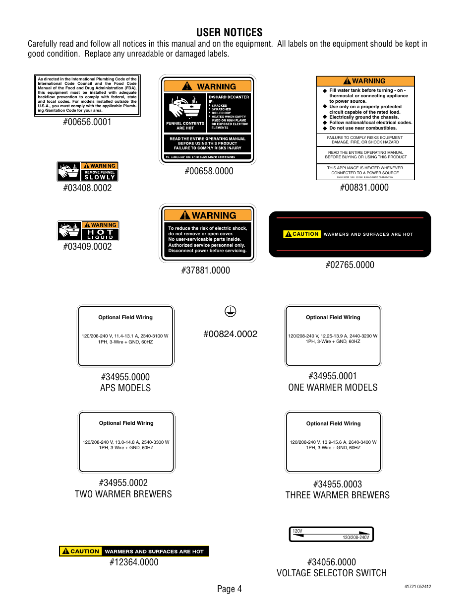 User notices, Page 4 | Bunn 10690 User Manual | Page 4 / 17