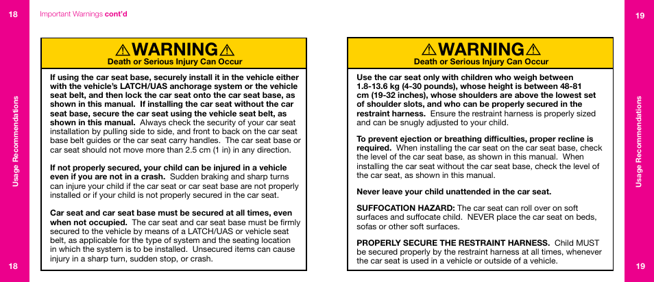 Warning | Orbit Baby Infant Car Seat G2 and Base G2 User Manual | Page 10 / 49
