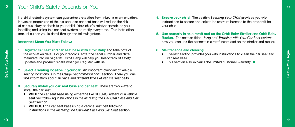 Your child’s safety depends on you | Orbit Baby Infant Car Seat G2 and Base G2 User Manual | Page 6 / 49