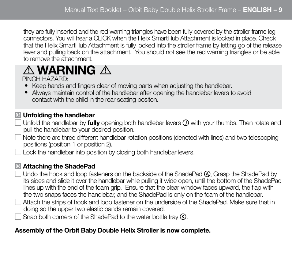 Warning | Orbit Baby Double Helix Stroller Frame User Manual | Page 17 / 28