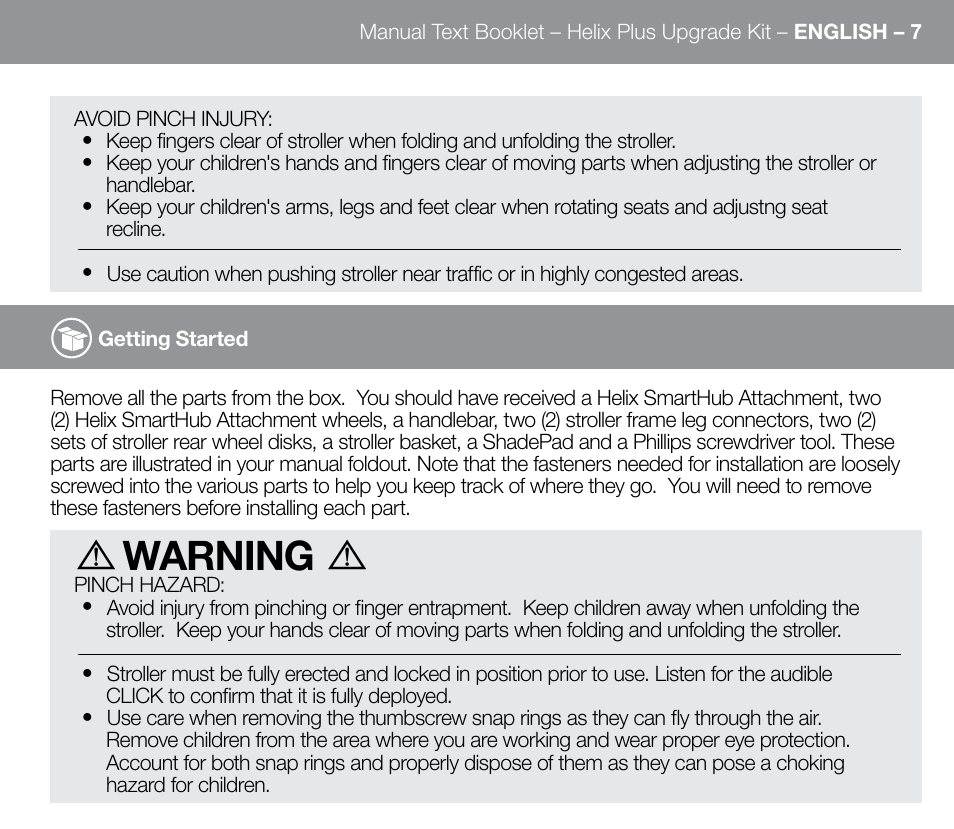 Warning | Orbit Baby Helix Plus Double Stroller Version A User Manual | Page 15 / 32