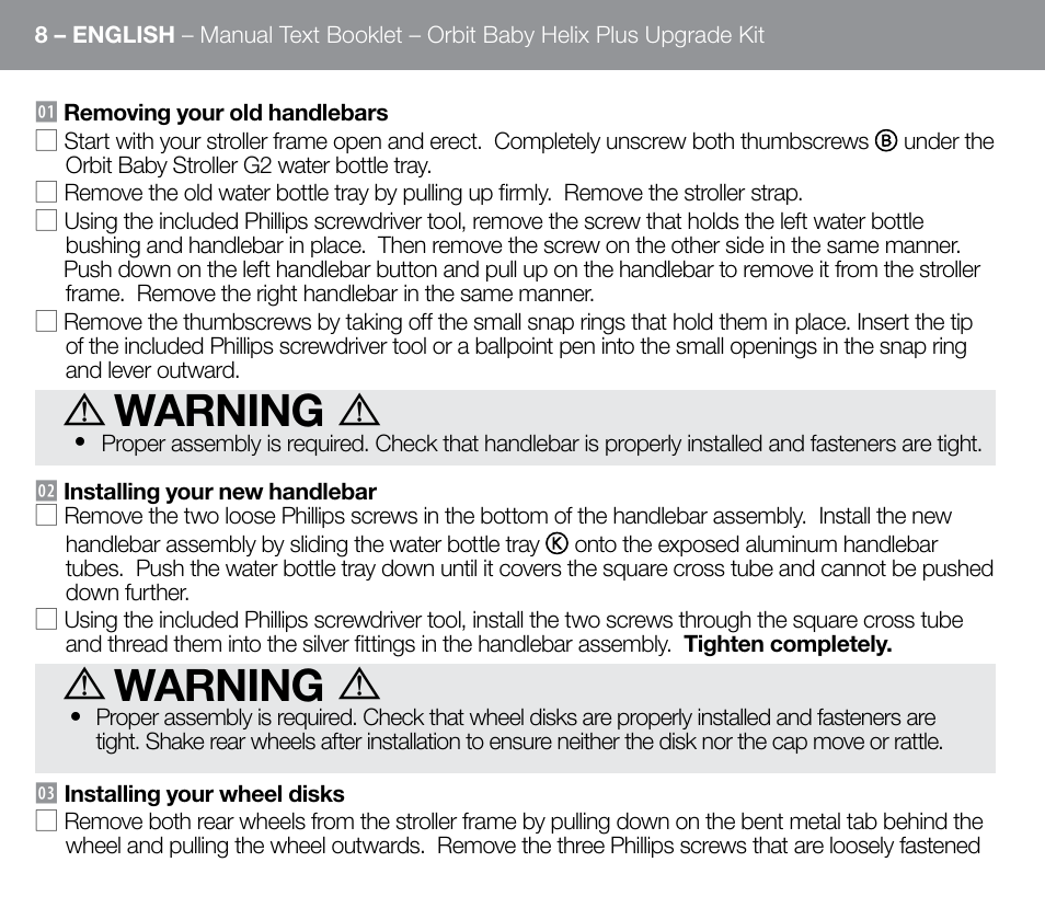 Warning | Orbit Baby Helix Plus Double Stroller Version A User Manual | Page 16 / 32