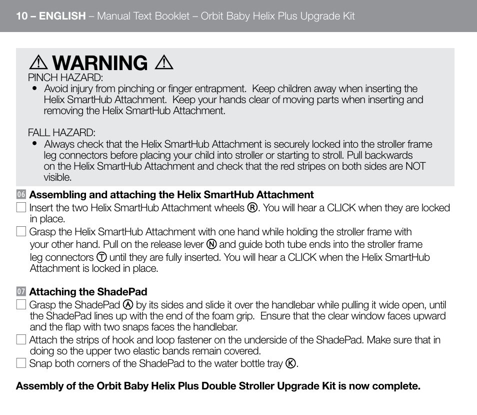 Warning | Orbit Baby Helix Plus Double Stroller Version A User Manual | Page 18 / 32