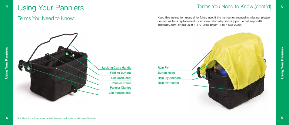 Using your panniers, Terms you need to know, Terms you need to know (cont’d) | Orbit Baby Stroller Panniers User Manual | Page 3 / 7