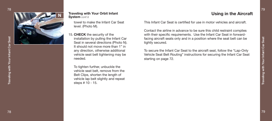 Using in the aircraft | Orbit Baby Infant Car Seat and generation-one Base User Manual | Page 40 / 47