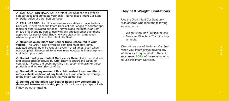 Height & weight limitations | Orbit Baby Infant Car Seat and generation-one Base User Manual | Page 8 / 47