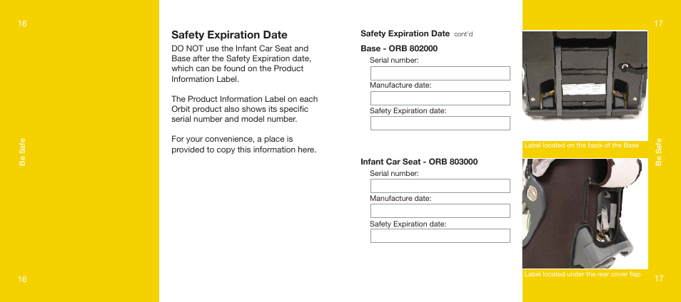 Safety expiration date | Orbit Baby Infant Car Seat and generation-one Base User Manual | Page 9 / 47