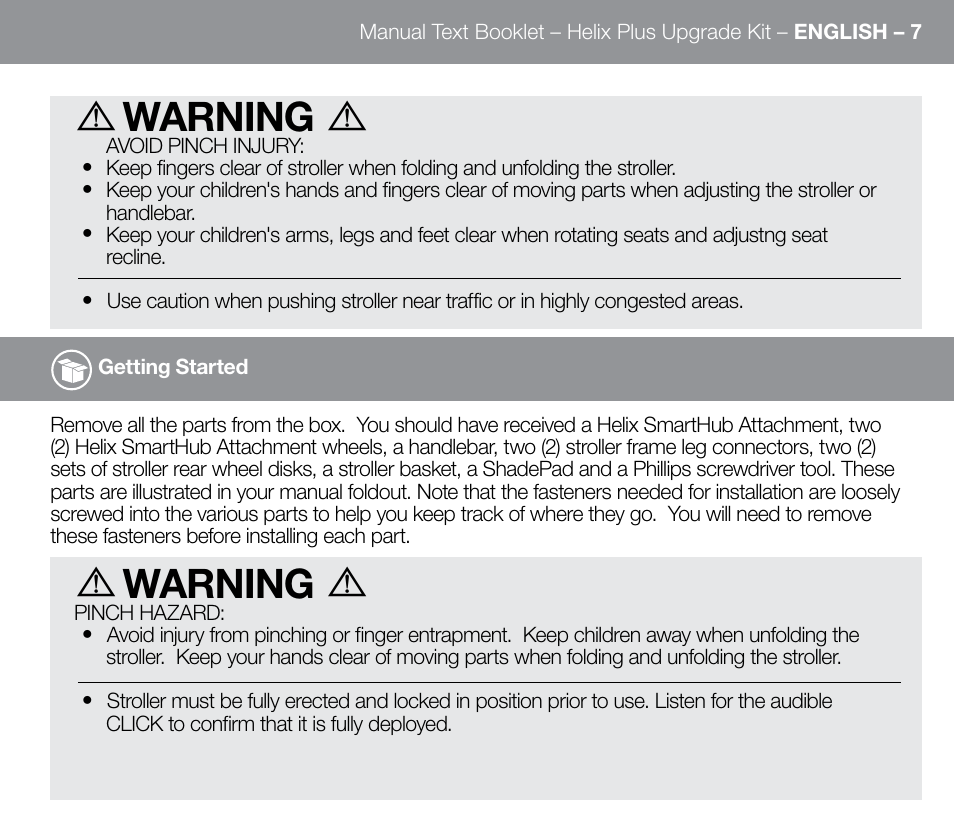 Warning | Orbit Baby Helix Plus Double Stroller Version B User Manual | Page 15 / 32
