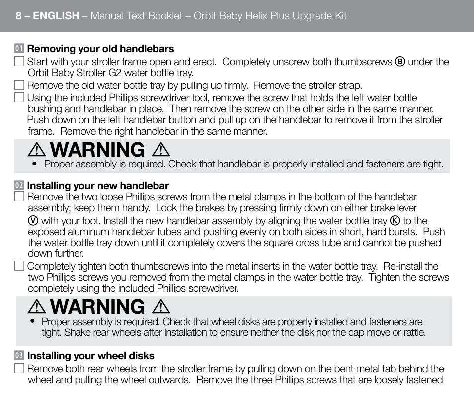 Warning | Orbit Baby Helix Plus Double Stroller Version B User Manual | Page 16 / 32