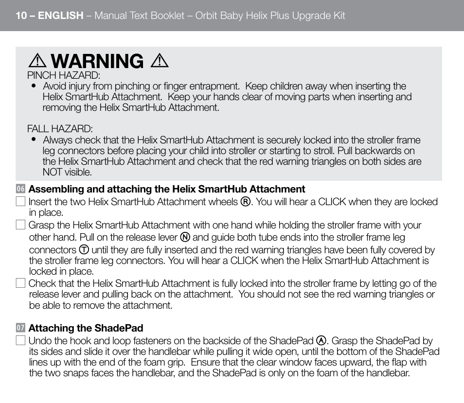 Warning | Orbit Baby Helix Plus Double Stroller Version B User Manual | Page 18 / 32