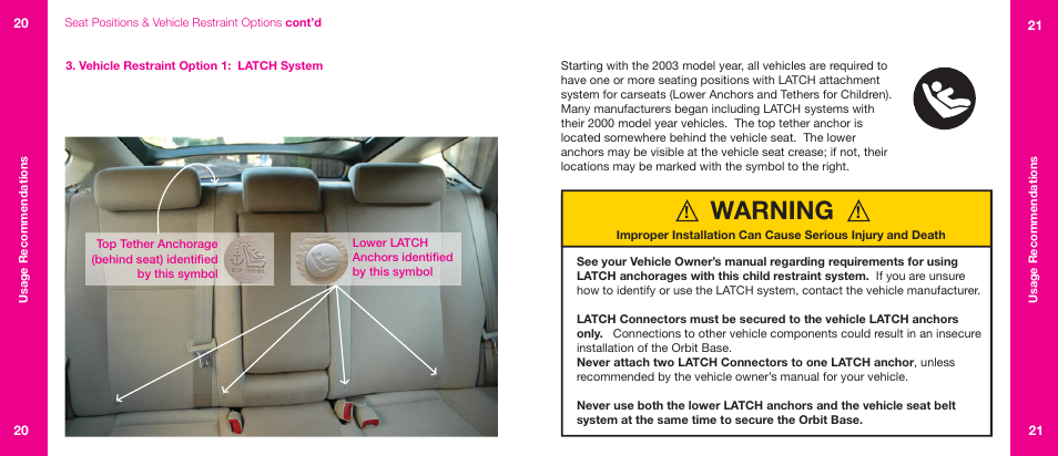 Warning | Orbit Baby Generation-one Car Seat Base User Manual | Page 11 / 25