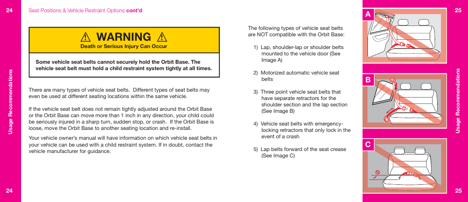Warning, Ab c | Orbit Baby Generation-one Car Seat Base User Manual | Page 13 / 25