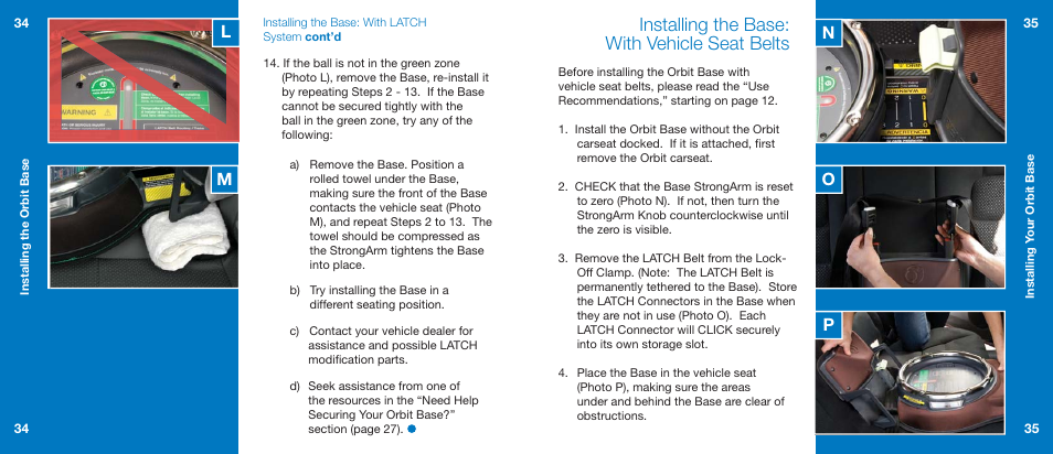 Installing the base: with vehicle seat belts, No p l m | Orbit Baby Generation-one Car Seat Base User Manual | Page 18 / 25