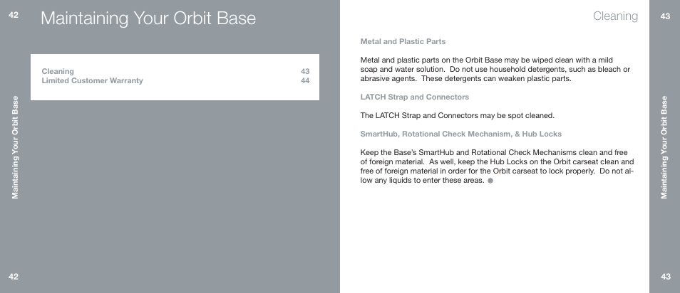 Maintaining your orbit base, Cleaning | Orbit Baby Generation-one Car Seat Base User Manual | Page 22 / 25