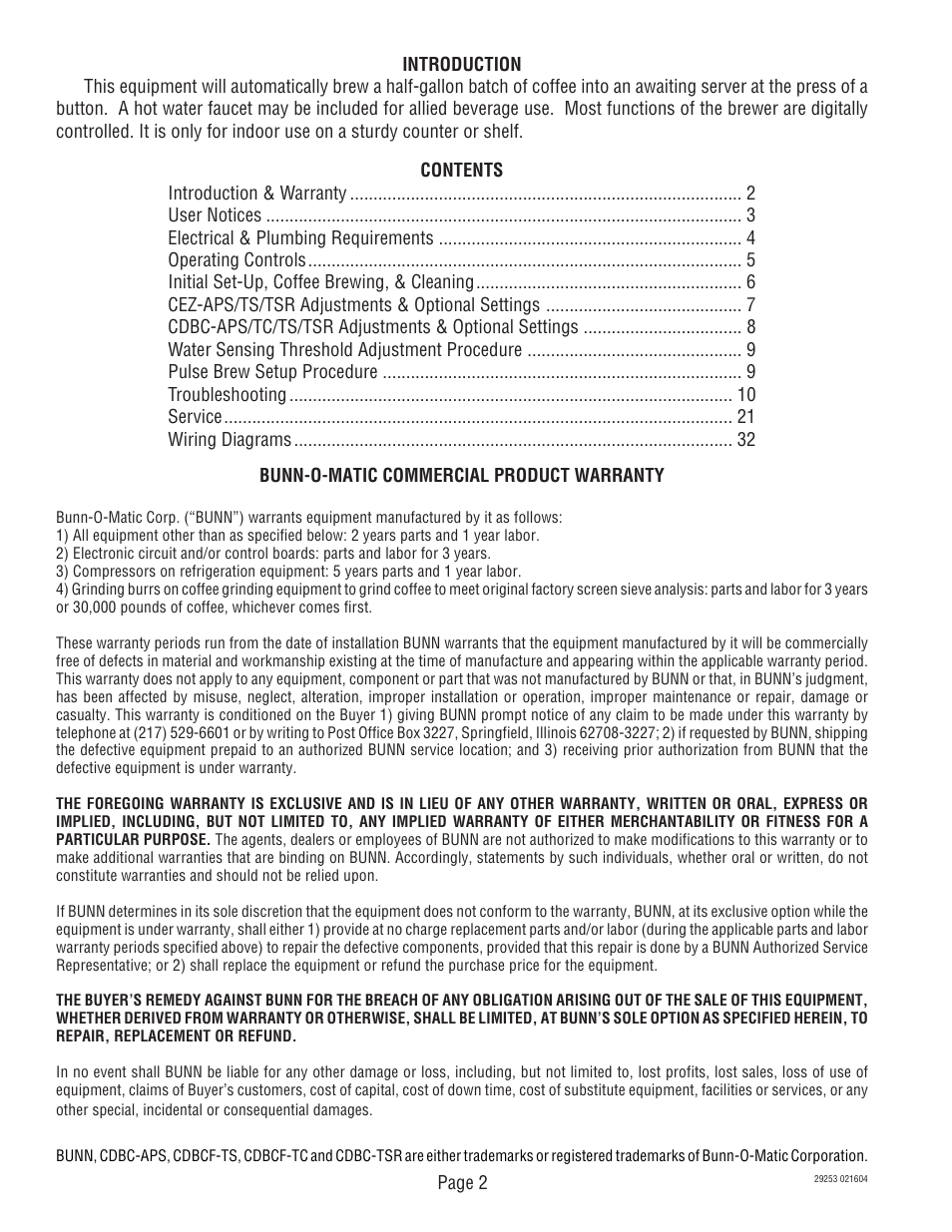 Bunn CDBCF Airpot User Manual | Page 2 / 34