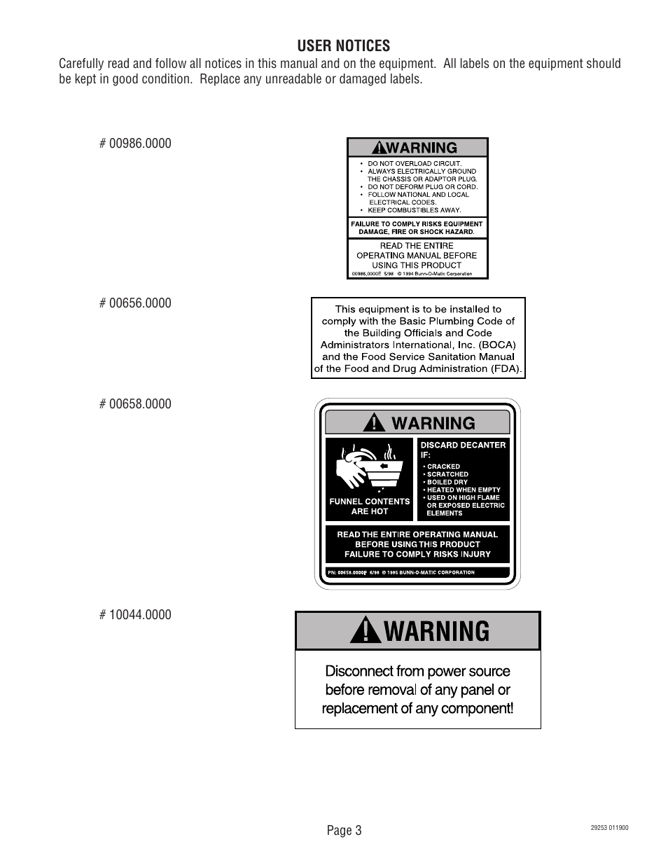 User notices | Bunn CDBCF Airpot User Manual | Page 3 / 34