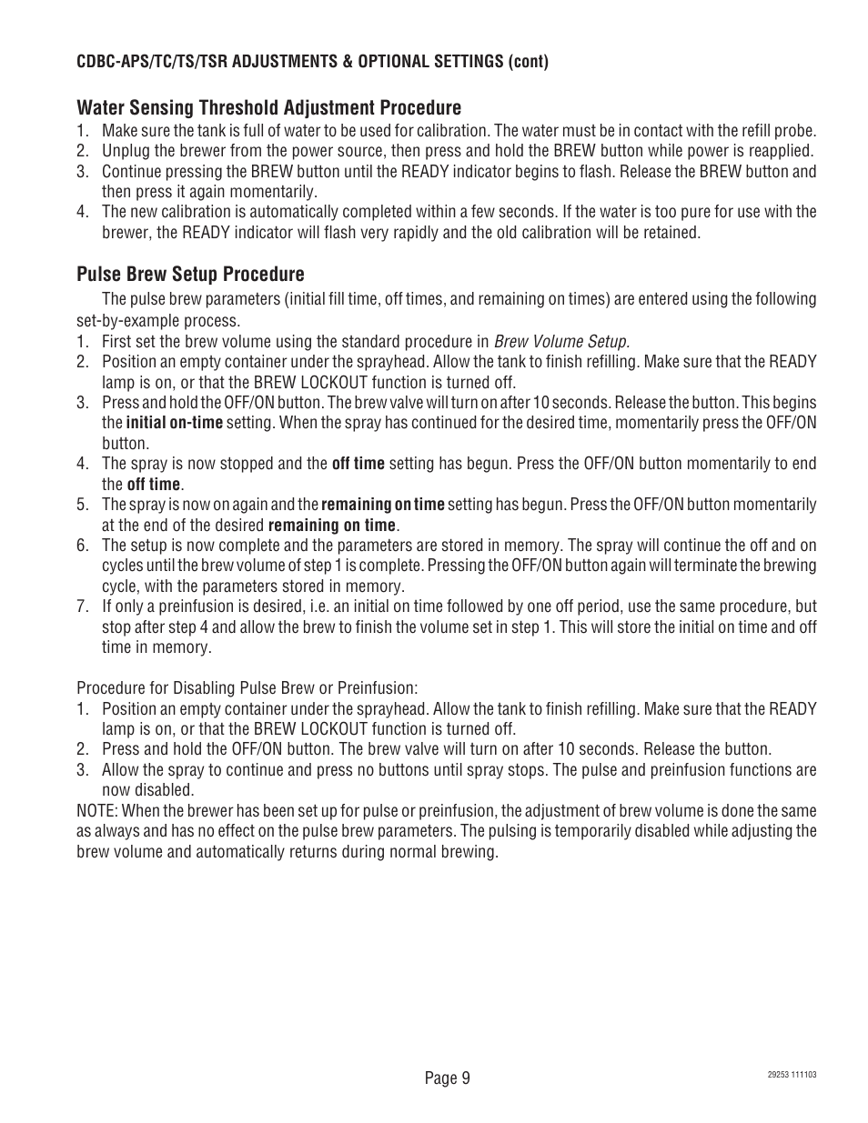 Bunn CDBCF Airpot User Manual | Page 9 / 34