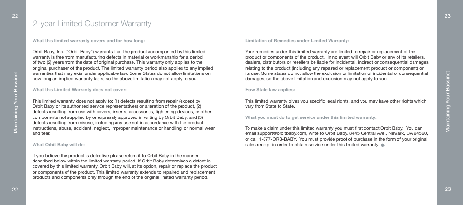 Year limited customer warranty | Orbit Baby Generation-one Bassinet User Manual | Page 12 / 13